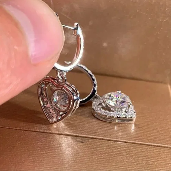 Luxury Heart Dangle Earrings for Wedding Romantic Women Brilliant Fancy Love - Picture 3 of 4